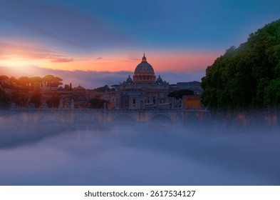 St Peter Cathedral at twilight blue hour - Rome, Italy