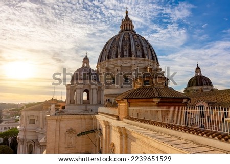 St. Peter's basilica dome in Vatican aat sunset