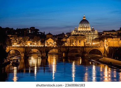 St Peters Basilica, looking over River Tiber Rome Lazio Italy, Rome, Europe - Powered by Shutterstock