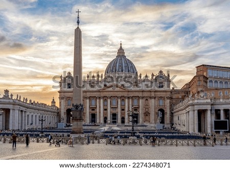 St. Peter's basilica on St. Peter's square in Vatican at sunset, center of Rome, Italy [[stock_photo]] © 