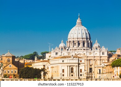 St Peters Basilica And River Tibra In Rome, Italy