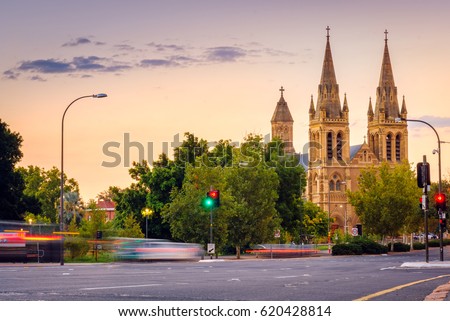 St. Peter's Cathedral in Adelaide, South Australia. View from King William road bridge