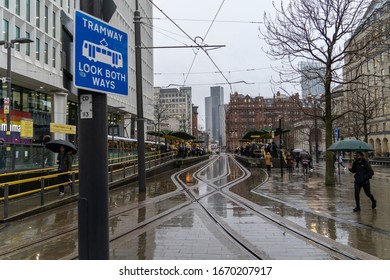 St Peters Square Tram Stop In Manchester, UK. 10/03/20