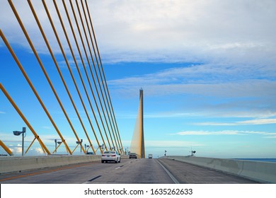ST PETERSBURG, FL -24 JAN 2020- View of the Bob Graham Sunshine Skyway Bridge over the Tampa Bay in Saint Petersburg, Florida, United States.