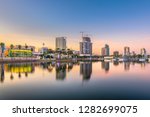 St. Petersburg, Florida, USA downtown city skyline at twilight on the bay. 