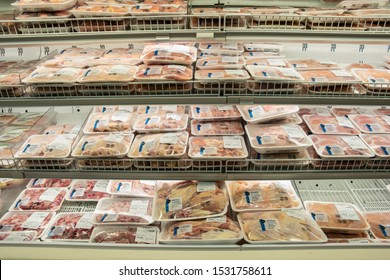 St. Petersburg, Florida / USA - June 2019: The Poultry Section At Publix Supermarket Where City Dwellers And Beach Goers Can Get Their Chicken On From The Riches Of Factory Farmed Chicken.