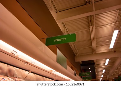 St. Petersburg, Florida / USA - June 2019: The Poultry Section At Publix Supermarket Where City Dwellers And Beach Goers Can Get Their Chicken On From The Riches Of Factory Farmed Chicken.