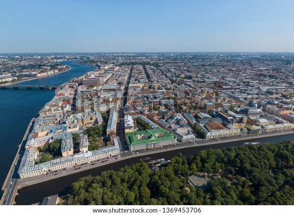 St. Petersburg from a\
height. Palace District, Summer garden, fontanka river. Aerial,\
summer, sunny