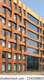 St Petersburg, Russia - 11 April 2022,Innovative facade made of Corten steel