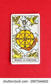 St. Petersburg, Russia, 12 July 2021: Illustrative editorial. Tarot card. Major Arcana X Wheel of Fortune.