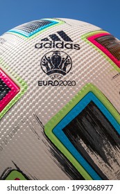 St Petersburg, Russia - 18 June 2021, Adidas Uniforia - Official Match Ball Euro 2020