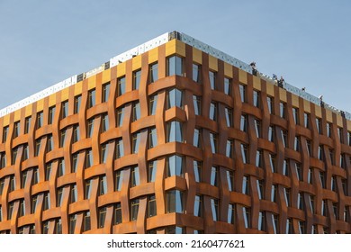 St Petersburg, Russia - 25 may 2022, facade work on of corten steel facade