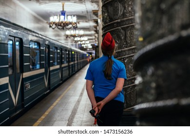 St Petersburg, Russia 8 August 2019 Avtovo is a Metro station on the Kirovsko-Vyborgskaya Line of the St Petersburg Metro. Security in underground Metro station. - Shutterstock ID 1473156236