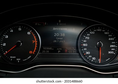 St Petersburg, Russia - August 01, 2021: Porsche Cayenne Diesel II Restyling 958 Dashboard