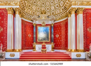 ST. PETERSBURG, RUSSIA - AUGUST 27: Small Throne Hall, Hermitage Museum in St. Petersburg, Russia, August 27, 2016. Hermitage is one of the largest and oldest museums of art and culture in the world
