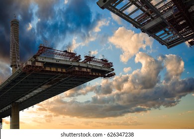 ST. PETERSBURG, RUSSIA - construction bridge crossing, This toll highway will connect the southwest of city with the Ring Road - Powered by Shutterstock
