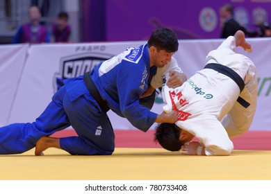 ST. PETERSBURG, RUSSIA - DECEMBER 16, 2017: Final Fight Soichi Hashimoto, Japan (white) Vs Lasha Shavdatuashvili, Georgia During Judo World Masters Tour. Hashimoto Won Gold Medal