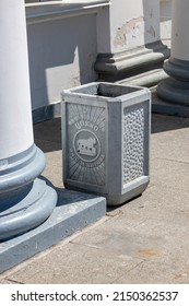 St. Petersburg, Russia - July 17, 2021: Street Trash Can In St. Petersburg In The Central Park Of Culture And Recreation