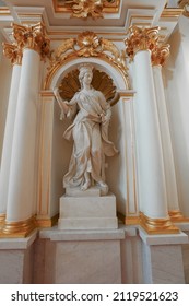 ST. PETERSBURG, RUSSIA - JULY 2, 2021: Marble statue "Power" on the Jordan staircase in the Winter palace (State Hermitage Museum)