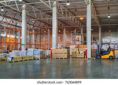 St. Petersburg, Russia - July 27, 2017: Custom Bonded Warehouse, Storage And Logistics, Temporary Storage Warehouse Space, Floor Storage Zone, Goods Under Customs Control.