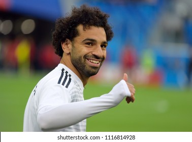 St Petersburg, Russia - June 19, 2018. Egyptian Football Star Mohamed Salah Before World Cup 2018 Match Russia Vs Egypt.