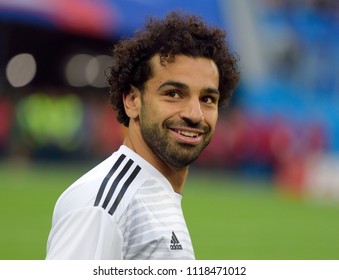St Petersburg, Russia - June 19, 2018. Egyptian football star Mohamed Salah before World Cup 2018 match Russia vs Egypt.