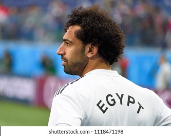 St Petersburg, Russia - June 19, 2018. Egyptian Football Star Mohamed Salah Before World Cup 2018 Match Russia Vs Egypt.