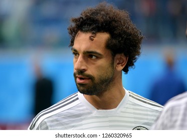 St Petersburg, Russia - June 19, 2018. Egypt Football Star Mohamed Salah Before World Cup 2018 Match Russia Vs Egypt. 