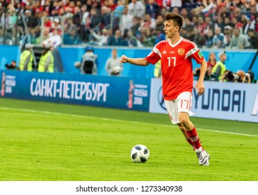 St Petersburg, Russia - June 19, 2018. Russia National Team Midfielder Aleksandr Golovin During World Cup 2018 Match Russia Vs Egypt.