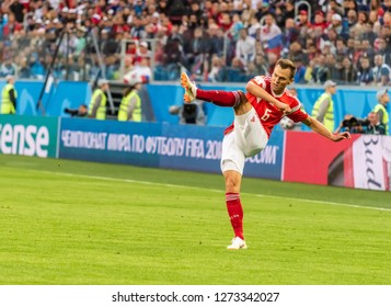 St Petersburg, Russia - June 19, 2018. Russia National Team Midfielder Denis Cheryshev During World Cup 2018 Match Russia Vs Egypt.