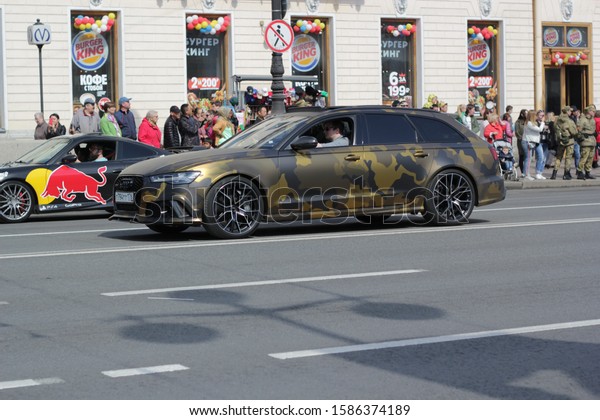 St. Petersburg, Russia, May 1, 2019:\
parade of street racers on luxury racing cars on the streets of St.\
Petersburg in honor of the day of the first of may.\
