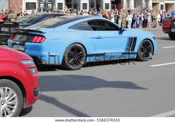 St. Petersburg, Russia, May 1, 2019:\
parade of street racers on luxury racing cars on the streets of St.\
Petersburg in honor of the day of the first of may.\
