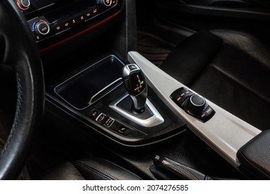 St Petersburg, Russia - November 1, 2021: BMW 3 Series 320d VI F3x Central Console, Shift Knob