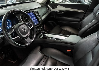 St Petersburg, Russia - October 04, 2021: Volvo XC90 II vehicle interior, front seats