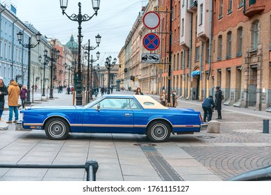 St. Petersburg, Russia - October 17, 2019 - a vintage American Continental brand car parked on the street