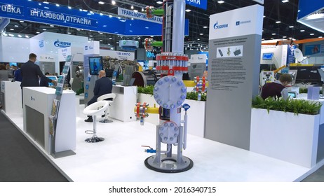 St. Petersburg, Russia - October, 2019: Expo Center - Business Venue For International Conference, Forum, Trade Show And Fairs. Hall With Expositions. Booth With Modern Design In Gas Tech Exhibition.