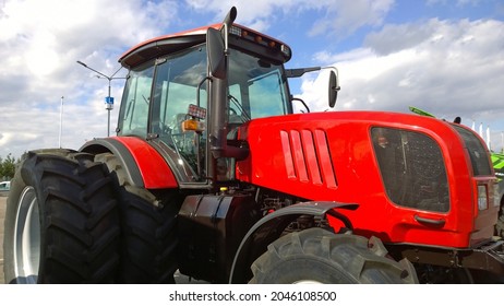 St. Petersburg, Russia - September, 2020: New Modern Tractor In Agricultural Machinery Exhibition. Production And Supply Machines For Farmers Business. Equipment For Crop. Agriculture Dealer. Farm