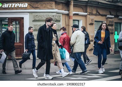 St Petersburg, Russia - September 23, 2019: People On The Streets Of Saint Petersburg City In Russia. Central District