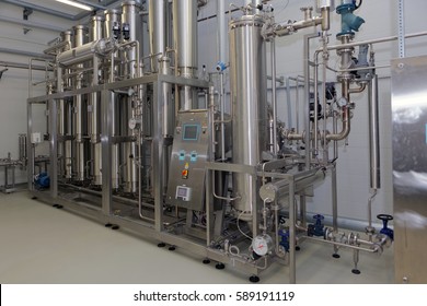 ST. PETERSBURG, RUSSIA - SEPTEMBER 24, 2015: Water Purification Equipment On The Solopharm Plant. The New Modern Pharmaceutical Plant Was Built In Accordance With Good Manufacturing Practice Standards