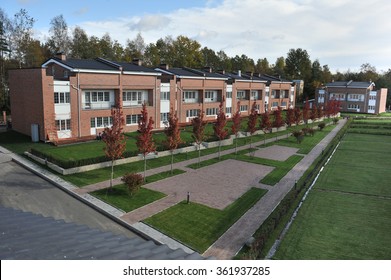 St. Petersburg, Russia - September 29, 2015: Country-storey residential block  brick houses an average price category.