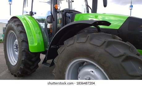 St. Petersburg, Russia - September 4, 2020: Mitas Radial Tyres Of New Modern Tractor Wheel. Higher Load Capacity. Agricultural Machinery. Farmer Business. Manufacturing Equipment