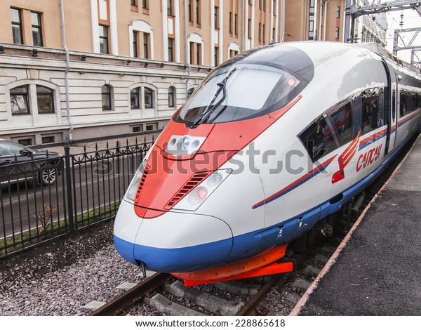 St. Petersburg, Russia. The train Sapsan at the\
platform of the Moscow\
station