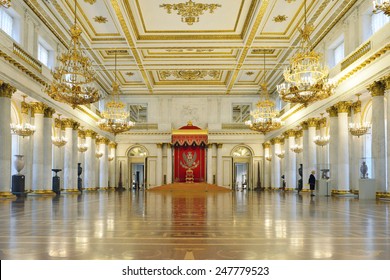 ST PETERSBURG,RUSSIA - JAN 25,2015:St George's Hall (referred To As Great Throne Room) Is One Of Largest State Rooms In Winter Palace.Hall Was Scene Of Many Of Most Formal Ceremonies Of Imperial Court