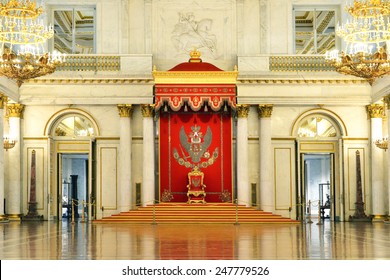 ST PETERSBURG,RUSSIA - JAN 25,2015:St George's Hall (referred To As Great Throne Room) Is One Of Largest State Rooms In Winter Palace.Hall Was Scene Of Many Of Most Formal Ceremonies Of Imperial Court