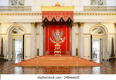 ST PETERSBURG,RUSSIA - JAN 25,2015:St George's Hall (referred To As Great Throne Room) Is One Of Largest State Rooms In Winter Palace.Hall Was Scene Of Many Of Most Formal Ceremonies Of Imperial Court