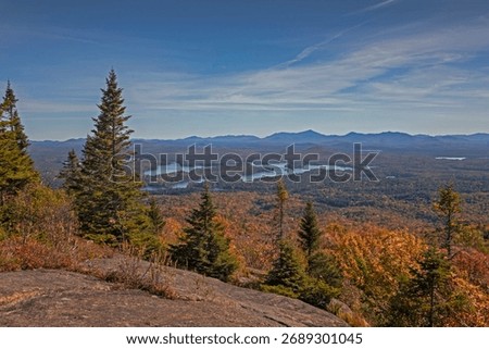 St. Regis Fire Tower views with peak fall foliage in daytime, Saranac Lake six hikes, Adirondack Mountains, Upstate NY
