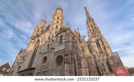 St. Stephen's Cathedral hyperlapse (Stephansdom, Domkirche St. Stephan), the mother church of Roman Catholic Archdiocese of Vienna and one of the tallest churches in the world, Stephansplatz