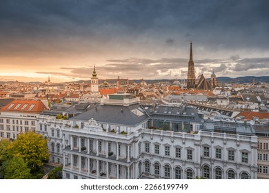 St. Stephen's Cathedral and Vienna old town cityscape at dramatic sky, Austria - Shutterstock ID 2266199749