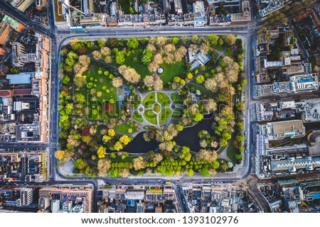 St. Stephens Green park in Dublin view from the air