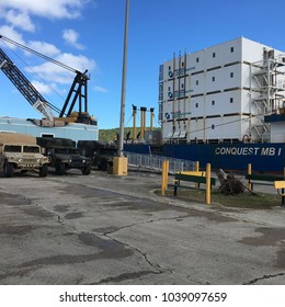 St. Thomas, U. S. Virgin Islands – November 04, 2017: Post-hurricane Housing Shortage: Sea-going  Container Units House Dock Workers, But Were First Home To Early Disaster Relief Teams.
